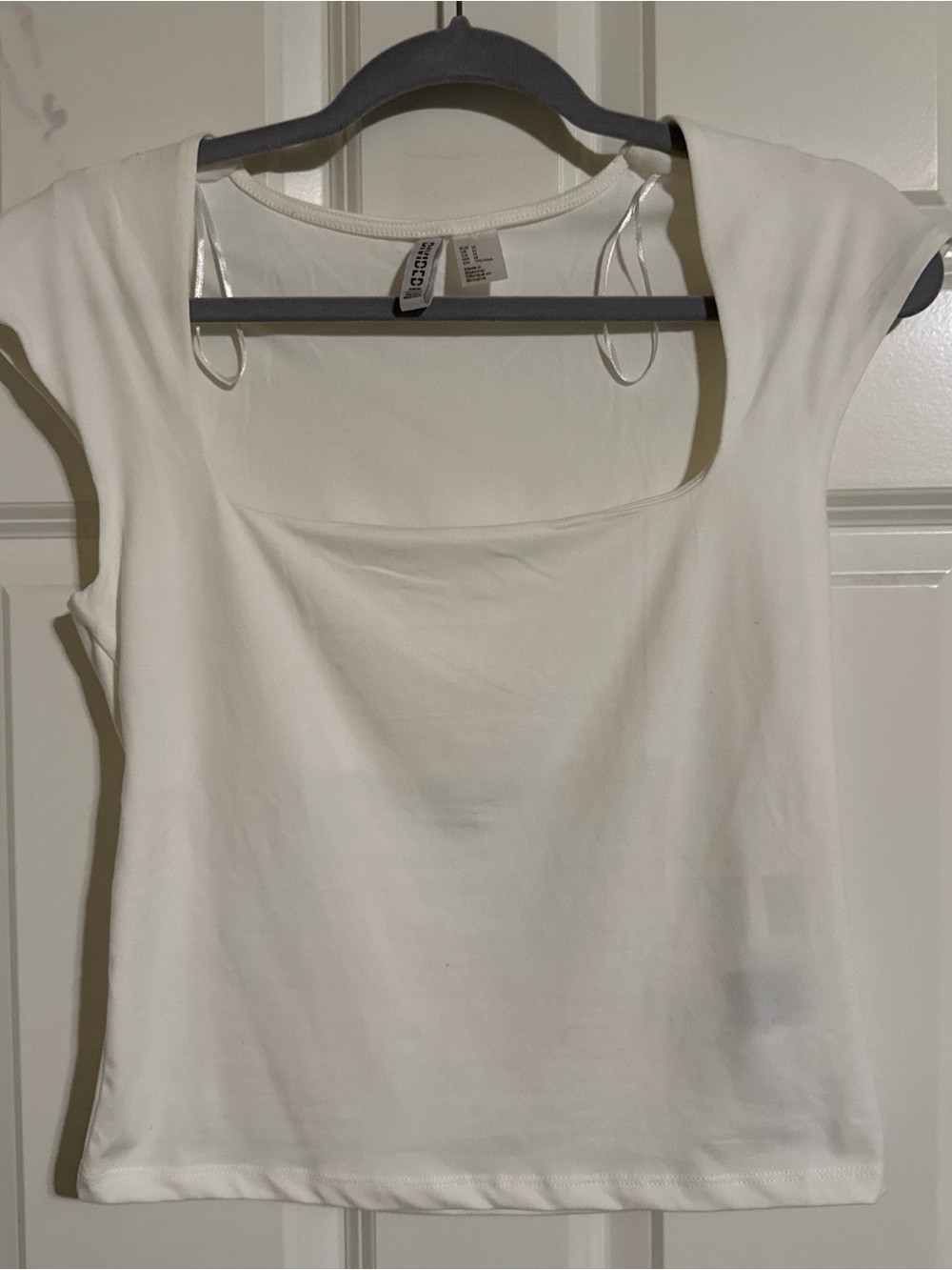 H&M White Square Neck Short Sleeve Top